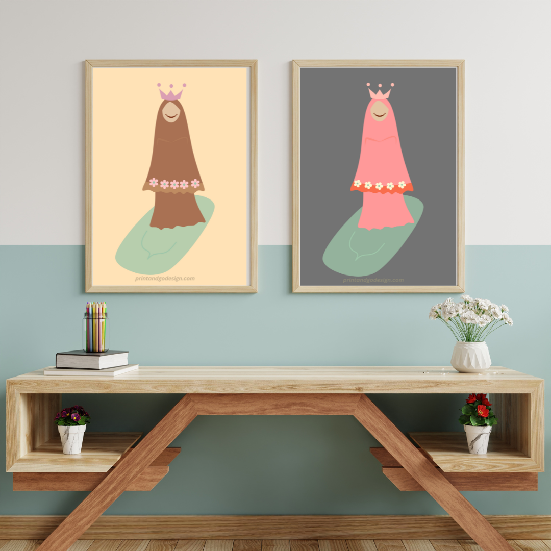 Beautiful Hijab Wall Art print- set of 5- in multi tones, modern print for any room decor