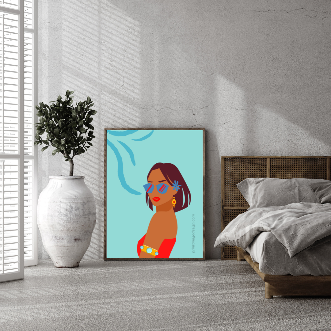 Beautiful Black Woman wall art print - set of 3- in multi tones. Modern print for any room decor