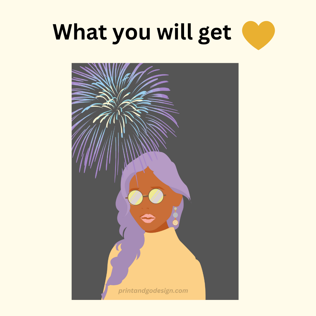 Beautiful Black Woman wall art print in grey yellow tones. Modern print for any room decor