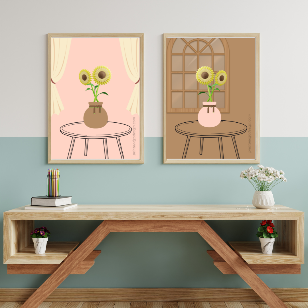 Printable flower wall art in pink beige tones in a pot. Modern print for any room decor.