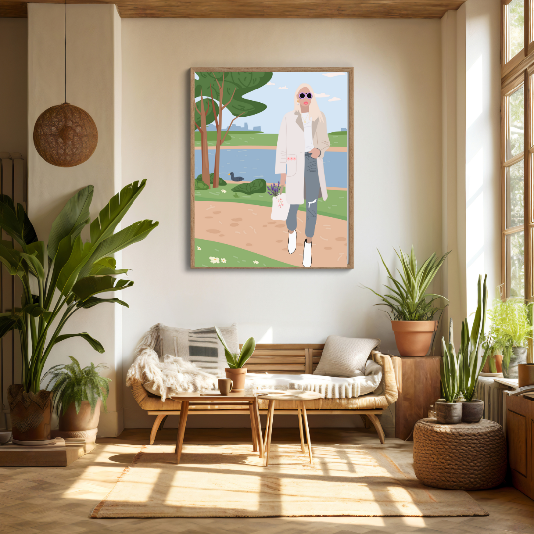 Beautiful White Woman wall art print in multi tones. Modern print for any room decor