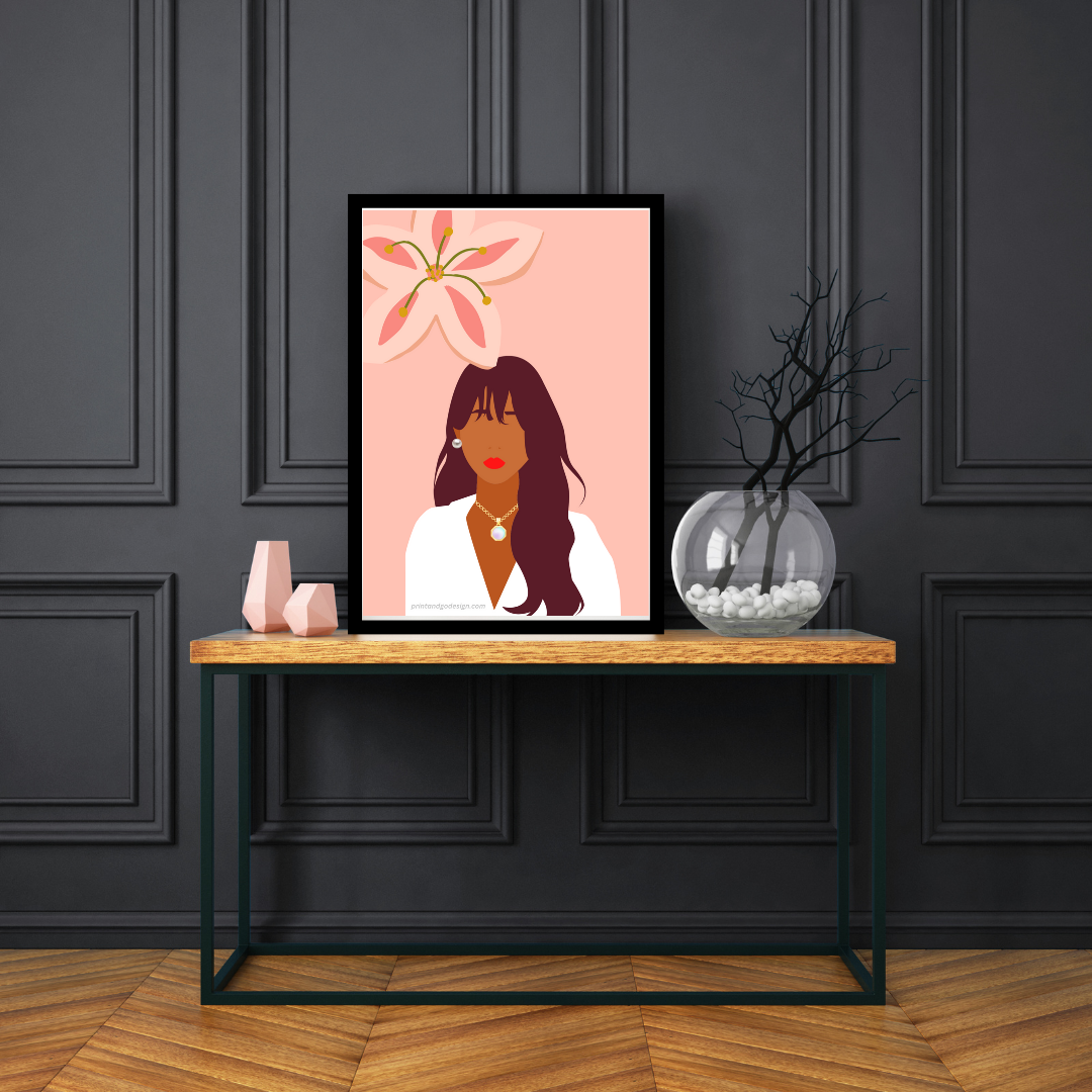 Beautiful Black Woman wall art print - set of 4- in multi tones. Modern print for any room decor