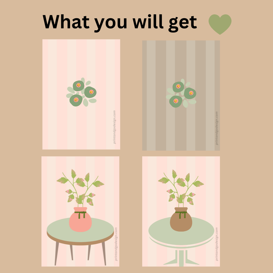 Printable flower wall art in green brown tones in a Vase. Modern print for any room decor.