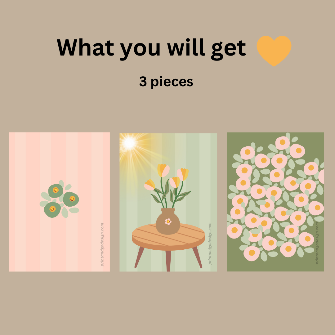 Printable flower wall art in green brown tones in a Vase. Modern print for any room decor.