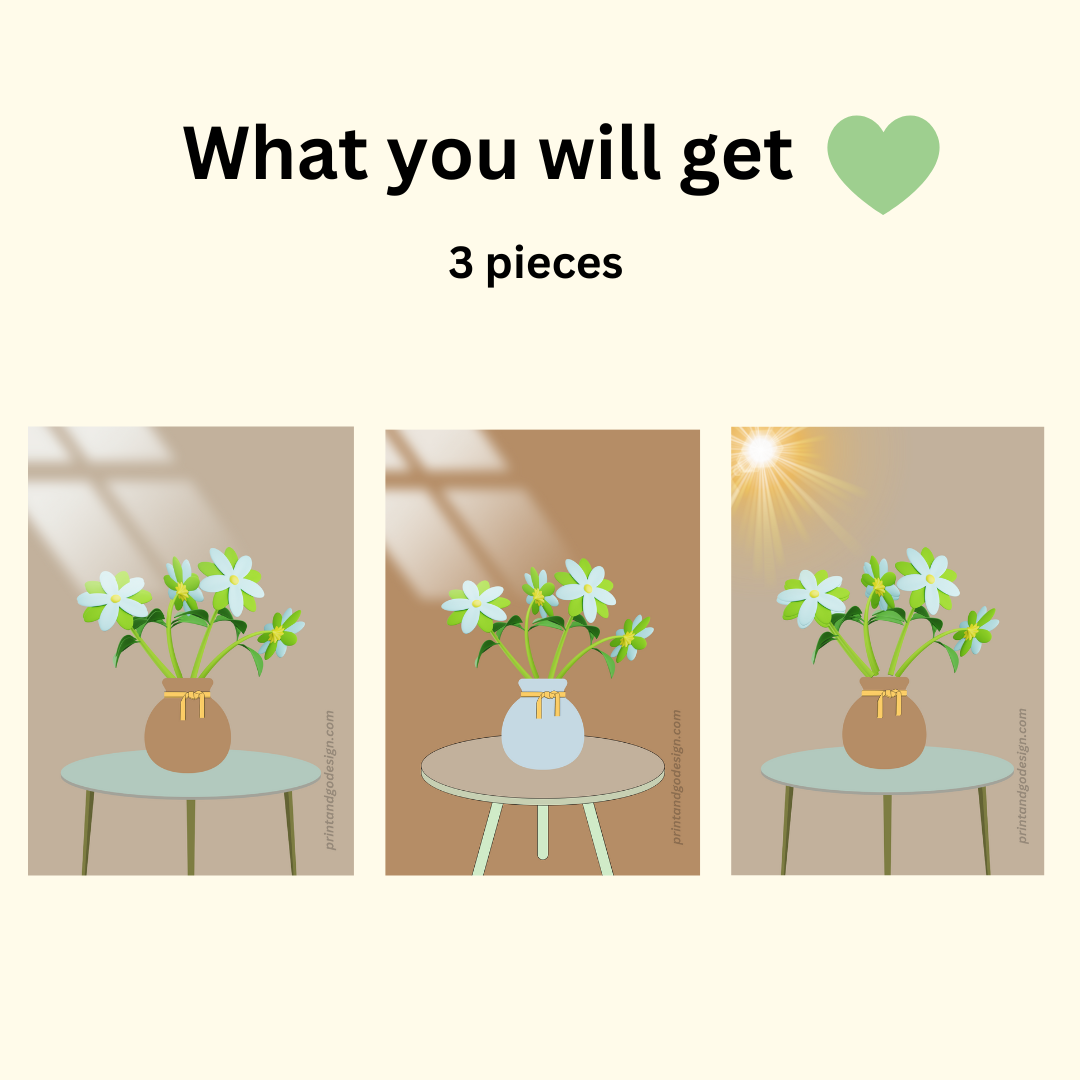 Printable flower wall art in brown green tones in a Vase. Modern print for any room decor.