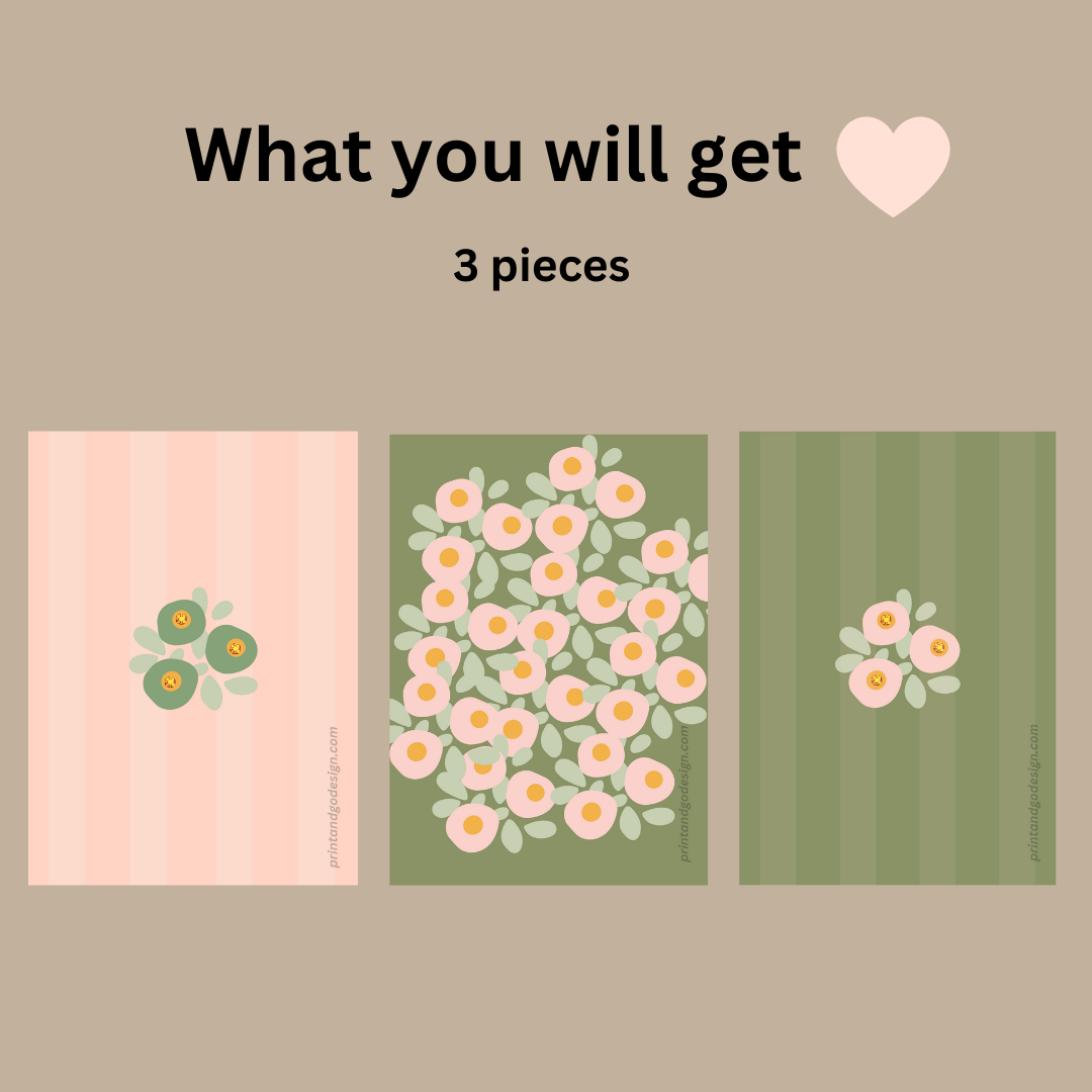 Printable flower wall art in pink green tones. Modern print for any room decor.