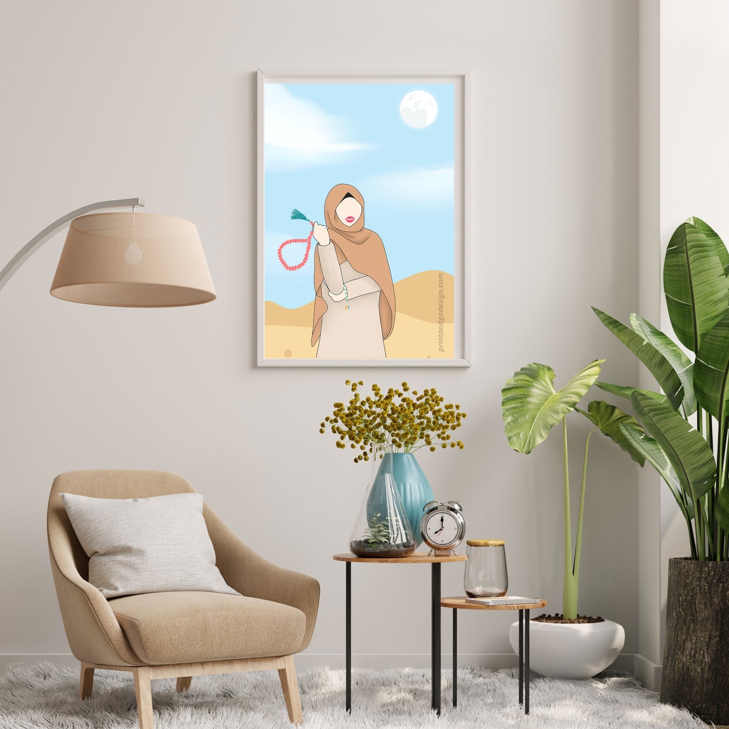 Beautiful Hijab Wall Art print- set of 2- multi tones, modern print for any room decor