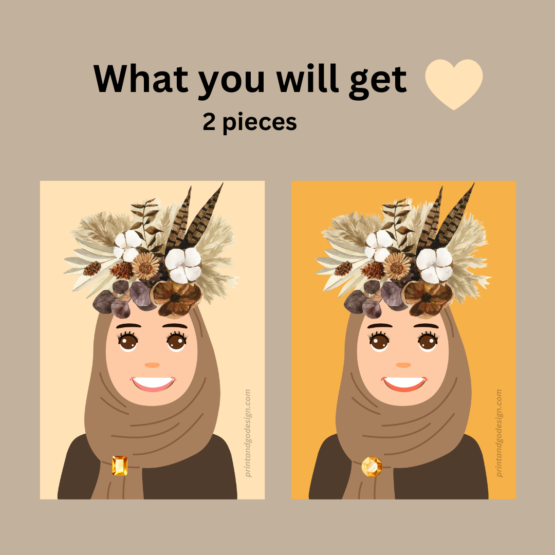 Beautiful Hijab Wall Art print- set of 2- in multi tones, modern print for any room decor