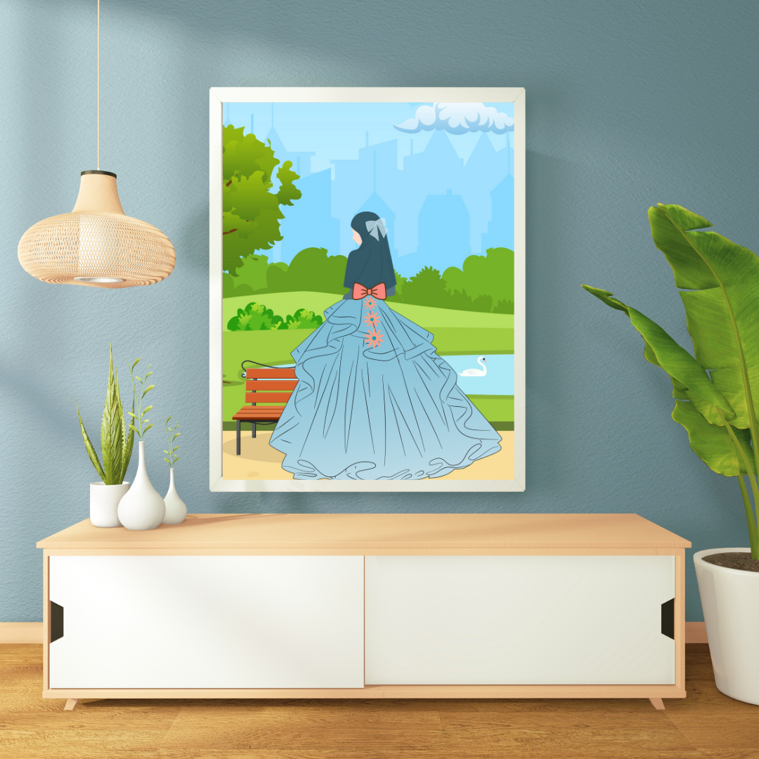 Beautiful Hijab Wall Art print in multi tones, modern print for any room decor