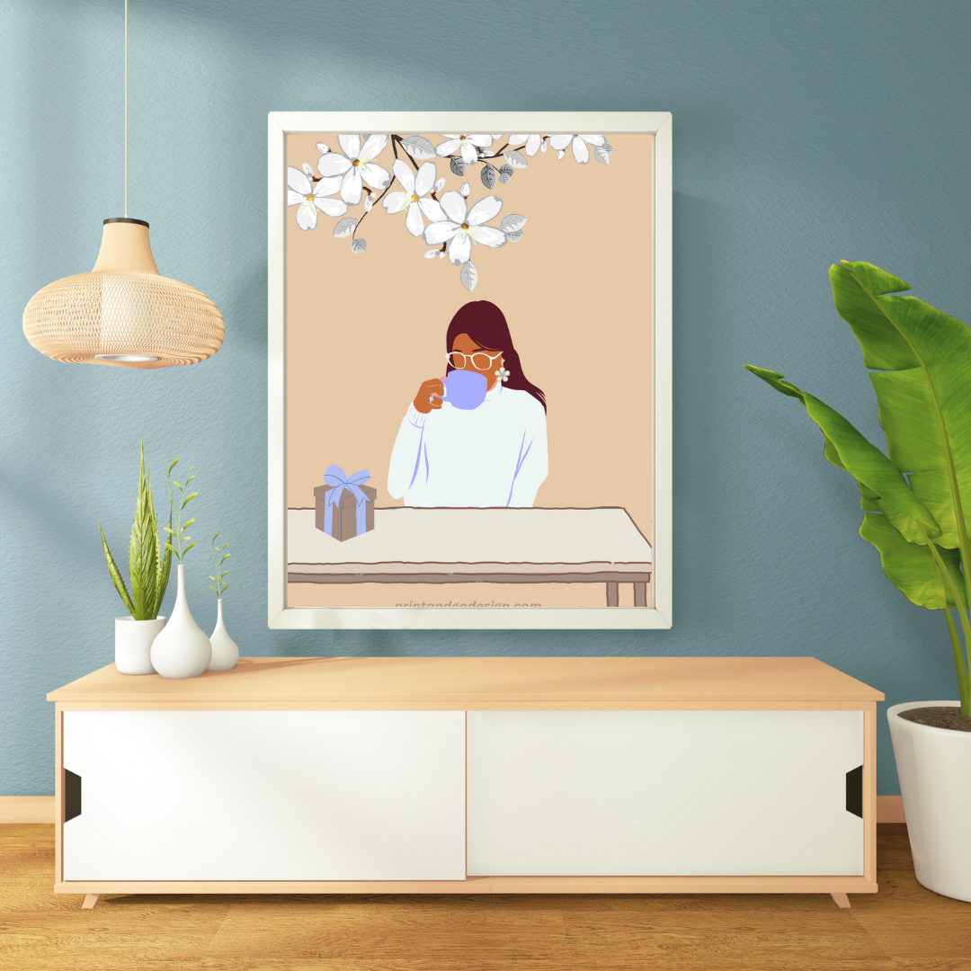 Beautiful Black Woman wall art print- set of 4- in multi tones. Modern print for any room decor