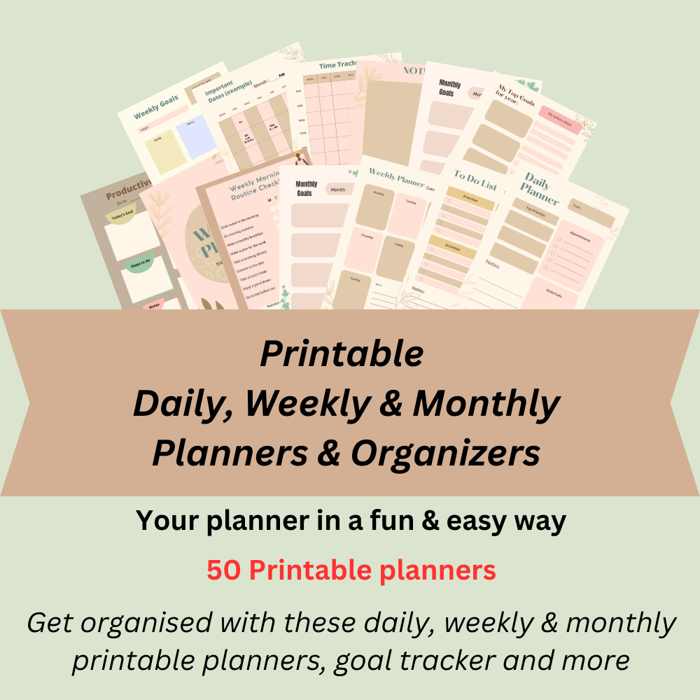 50 printable all year round planner and organizer, goal tracker and more