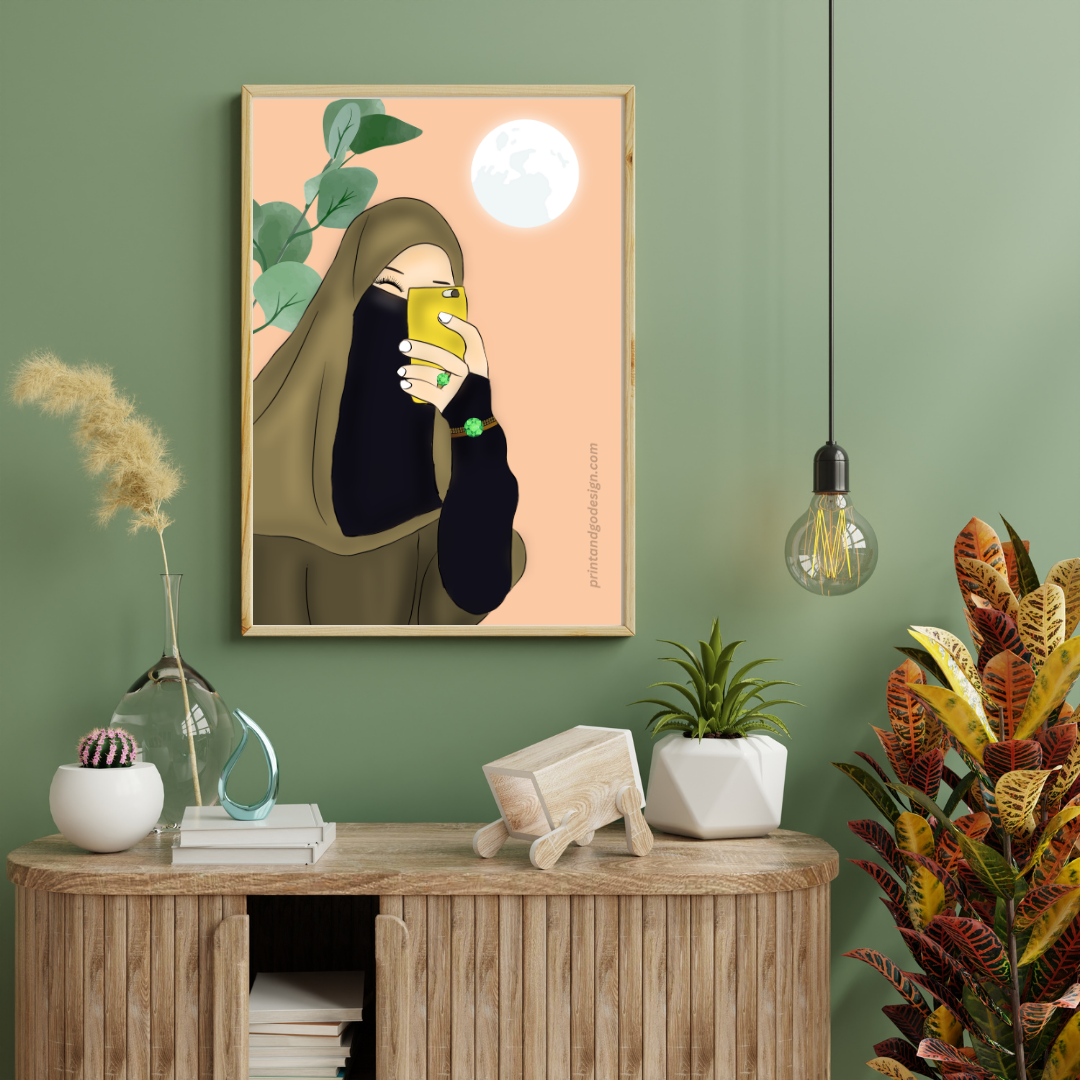 Beautiful Hijab Wall Art print in multi tones, modern print for any room decor
