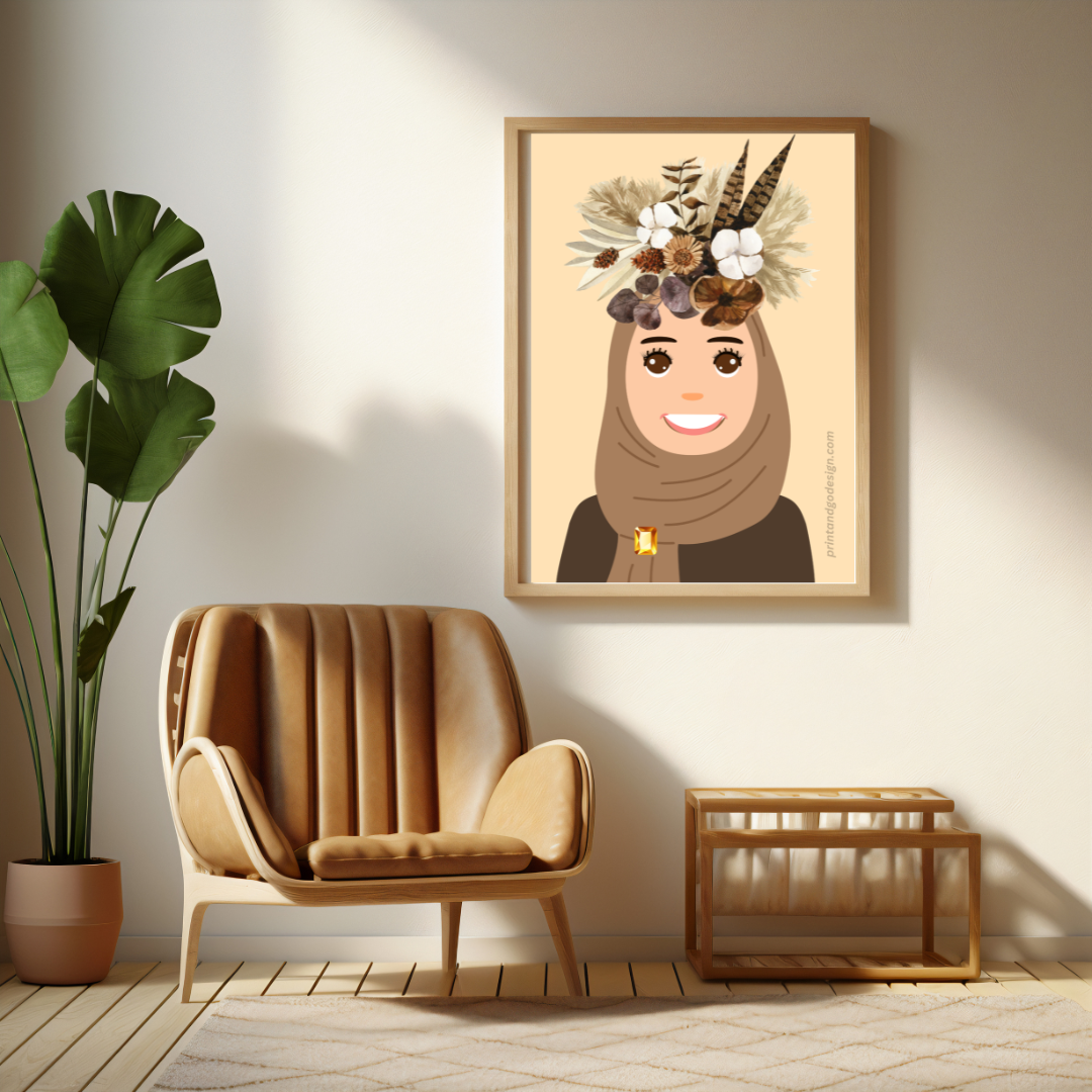 Beautiful Hijab Wall Art print- set of 2- in multi tones, modern print for any room decor