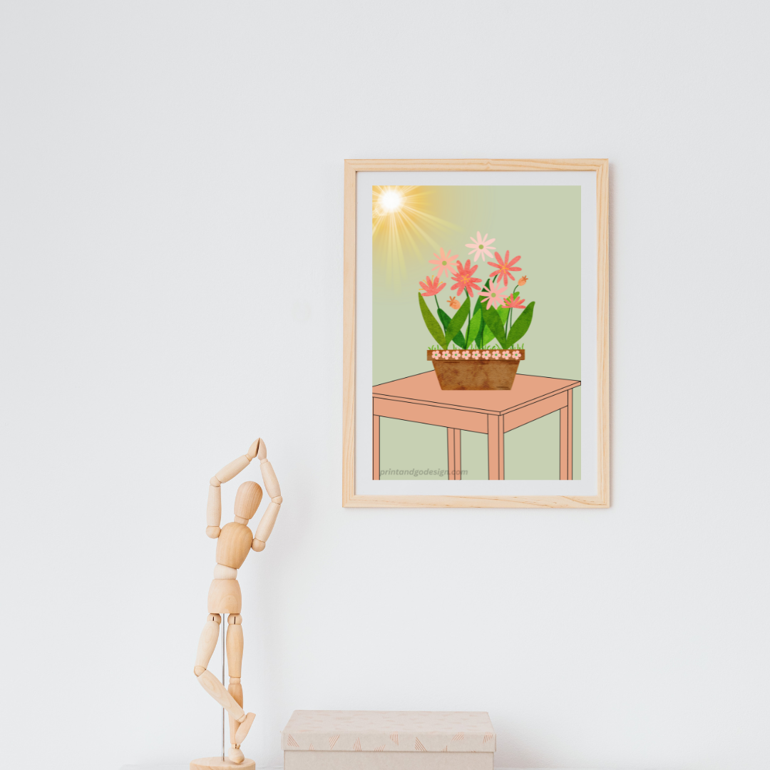 Printable flower wall art - set of 2- in green pink tones. Modern print for any room decor.