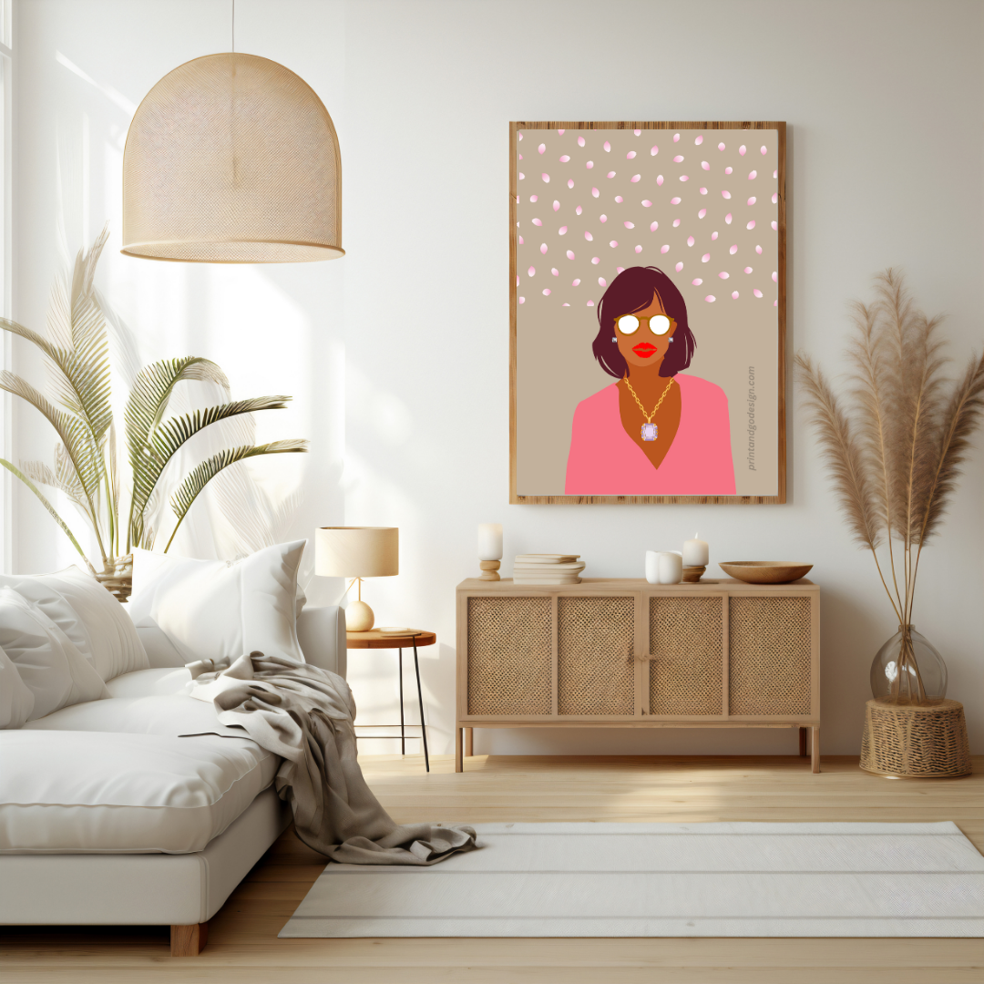 Beautiful Black Woman wall art print - set of 2- in pink beige tones. Modern print for any room decor