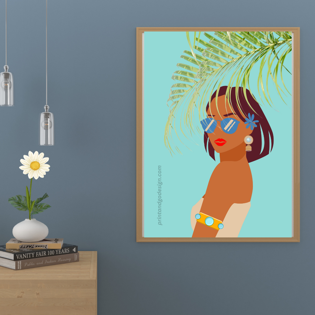 Beautiful Black Woman wall art print- set of 2- in multi tones. Modern print for any room decor