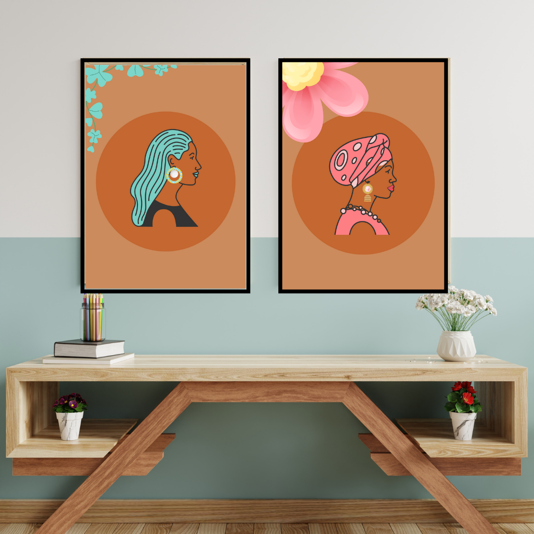Beautiful Black Woman wall art print - set of 3- in multi tones. Modern print for any room decor