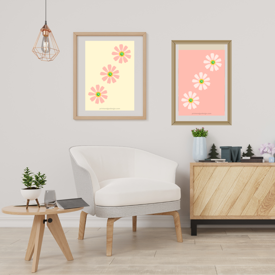 Printable flower wall art in brown pink yellow tones. Modern print for any room decor.