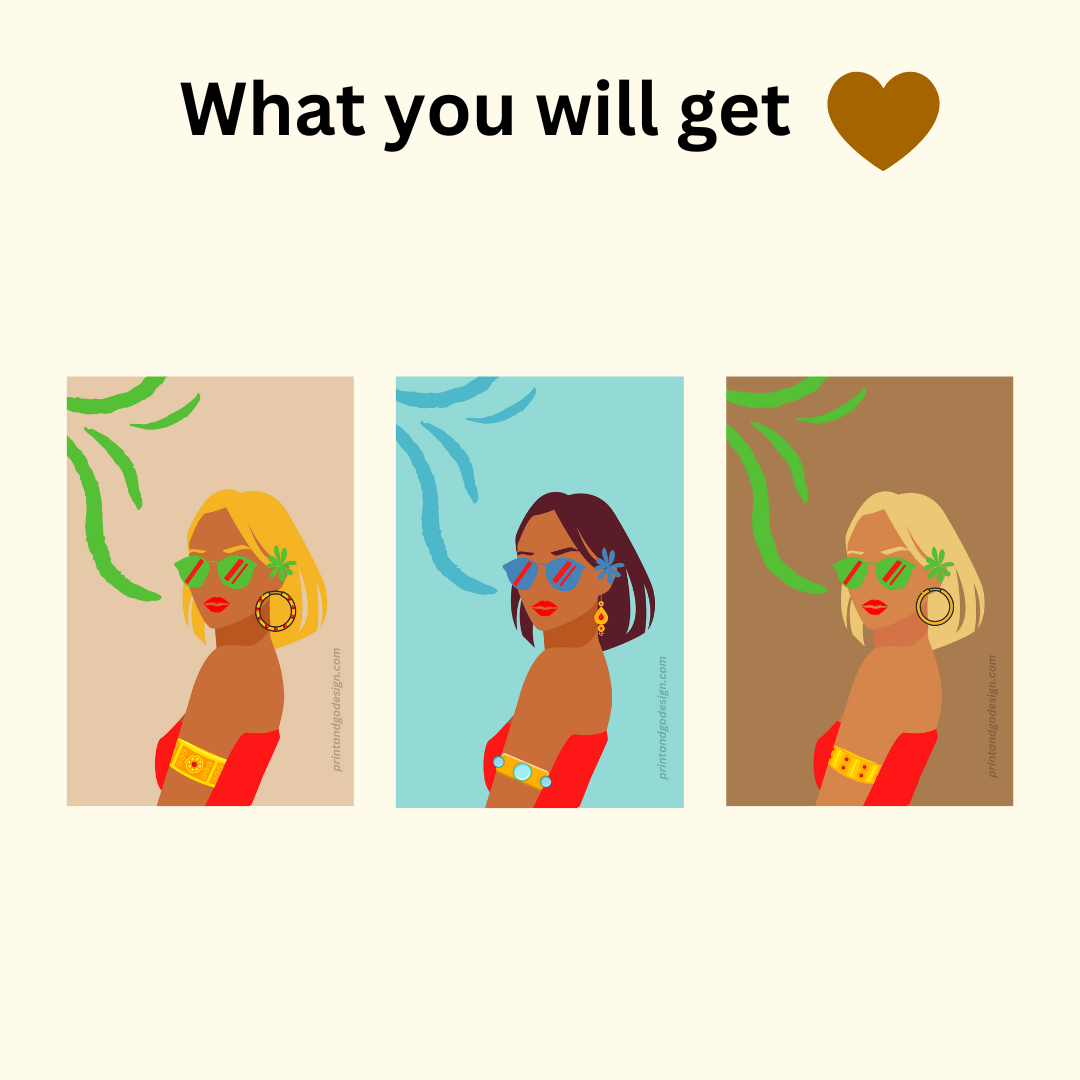 Beautiful Black Woman wall art print - set of 3- in multi tones. Modern print for any room decor