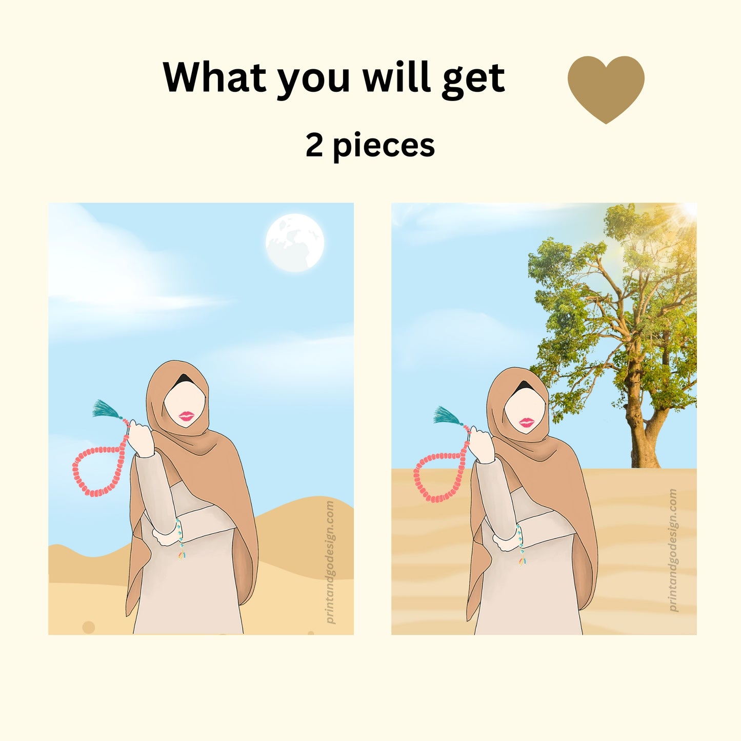 Beautiful Hijab Wall Art print- set of 2- multi tones, modern print for any room decor