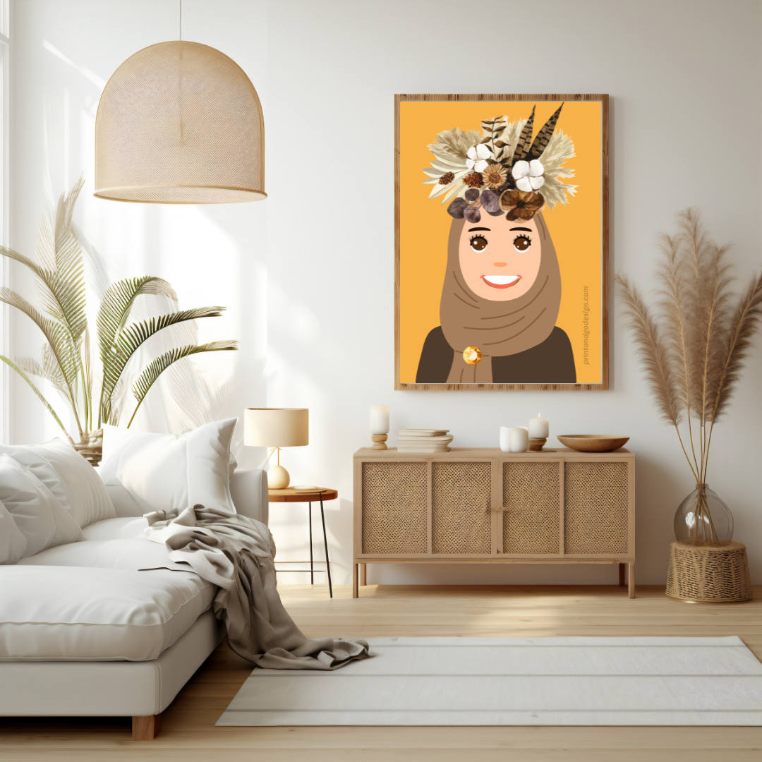 Beautiful Hijab Wall Art print- set of 2- in multi tones, modern print for any room decor