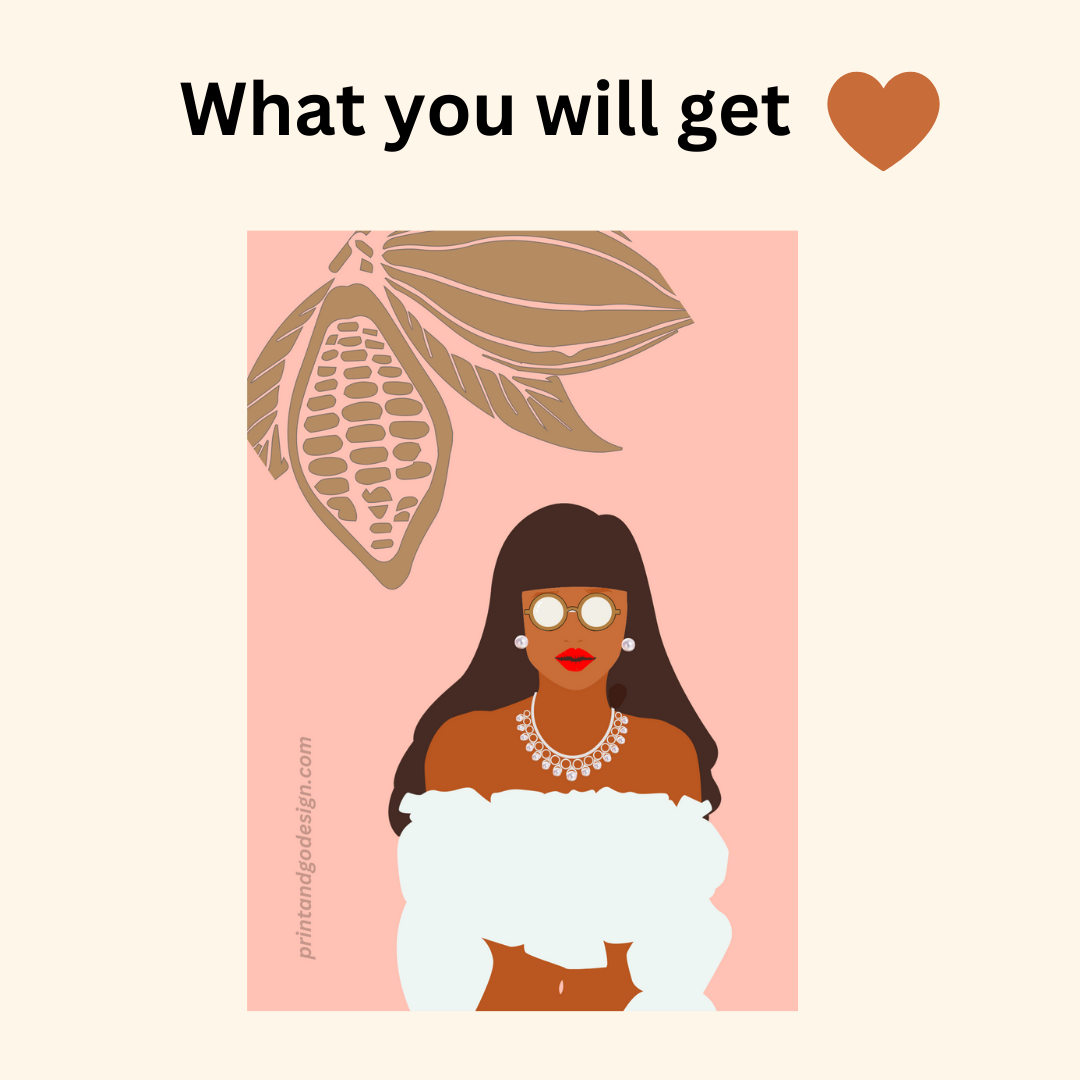 Beautiful Black Woman wall art print in pink white tones. Modern print for any room decor