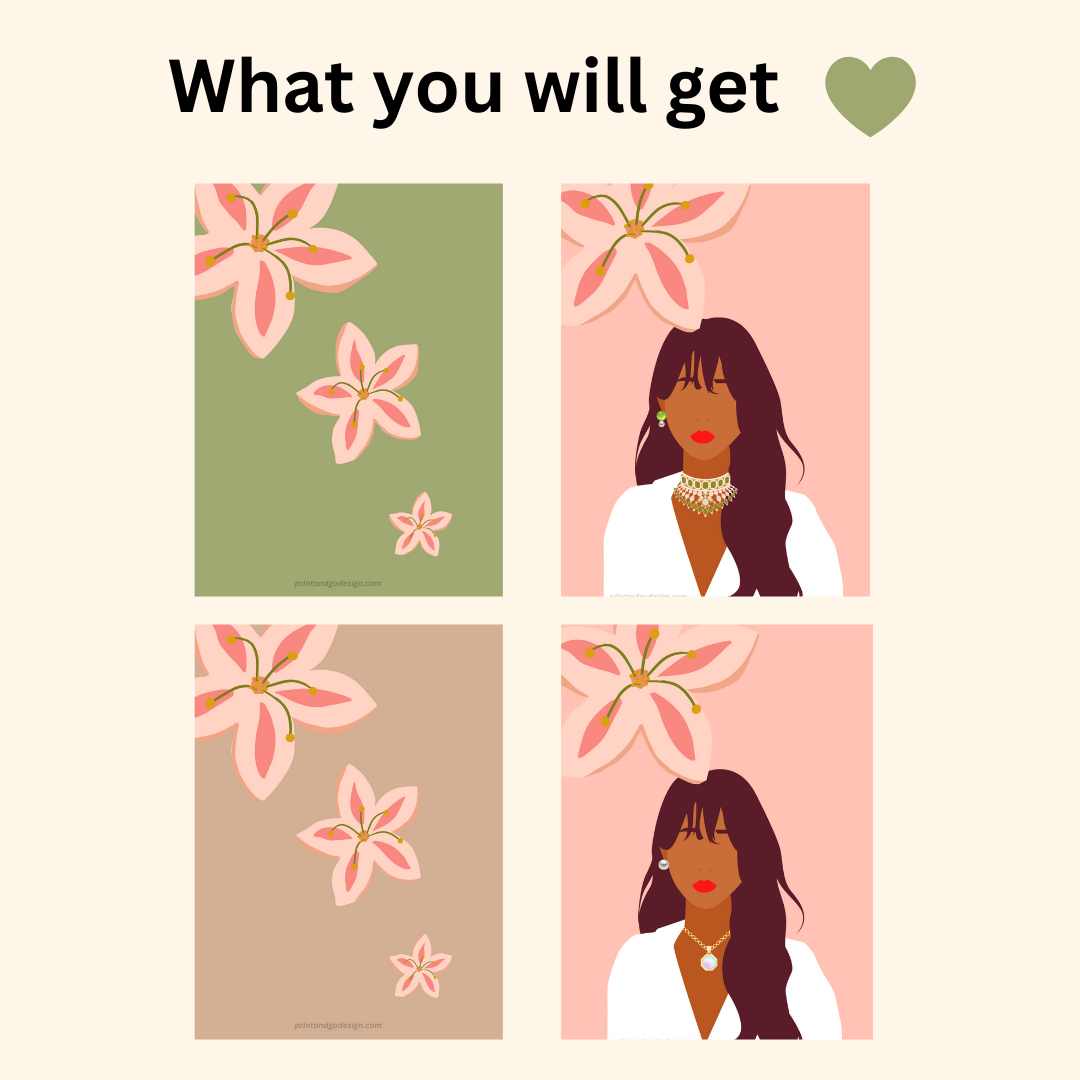 Beautiful Black Woman wall art print - set of 4- in multi tones. Modern print for any room decor