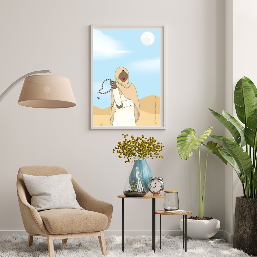 Beautiful Hijab Wall Art print- set of 2- in multi tones, modern print for any room decor