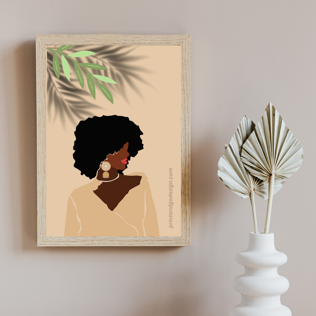 Beautiful Black Woman wall art print- set of 4- in brown beige tones. Modern print for any room decor