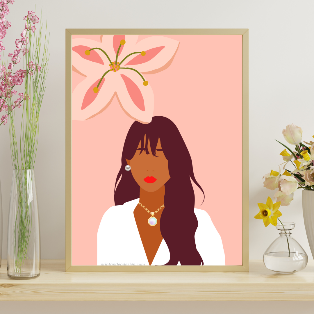 Beautiful Black Woman wall art print - set of 4- in multi tones. Modern print for any room decor