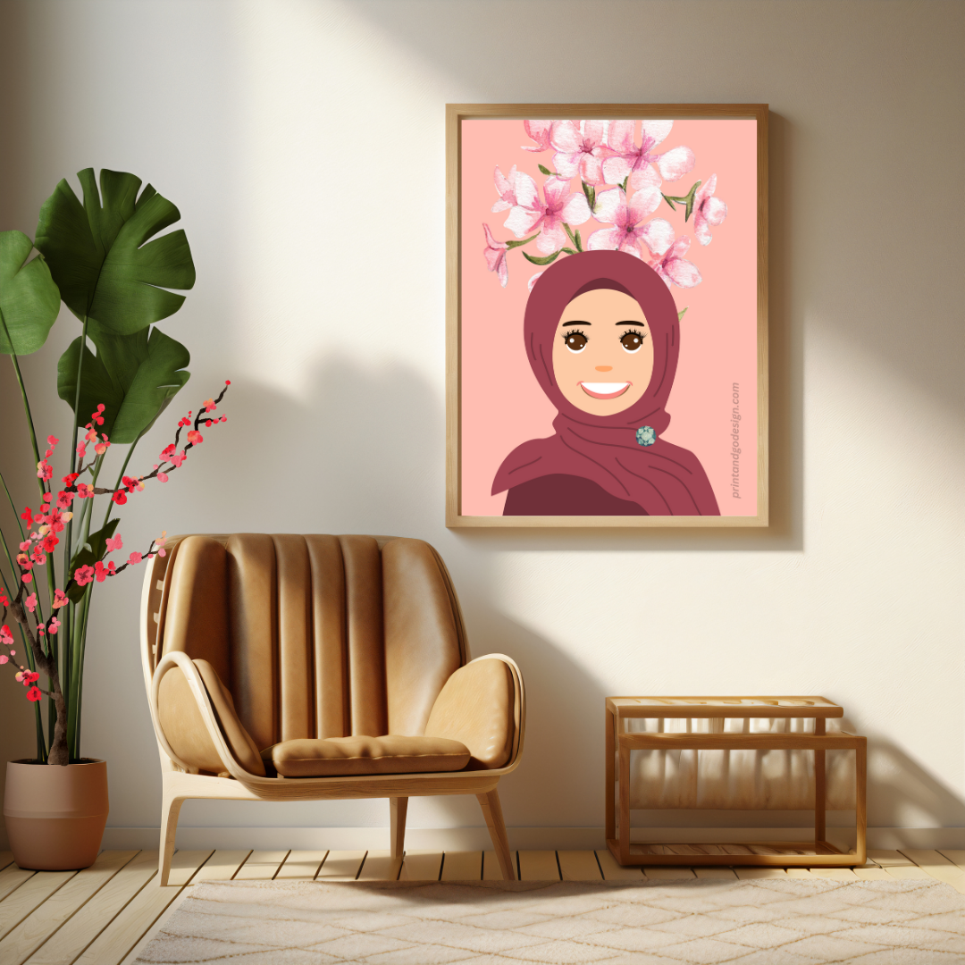 Beautiful Hijab Wall Art print- set of 2- in multi tones, modern print for any room decor