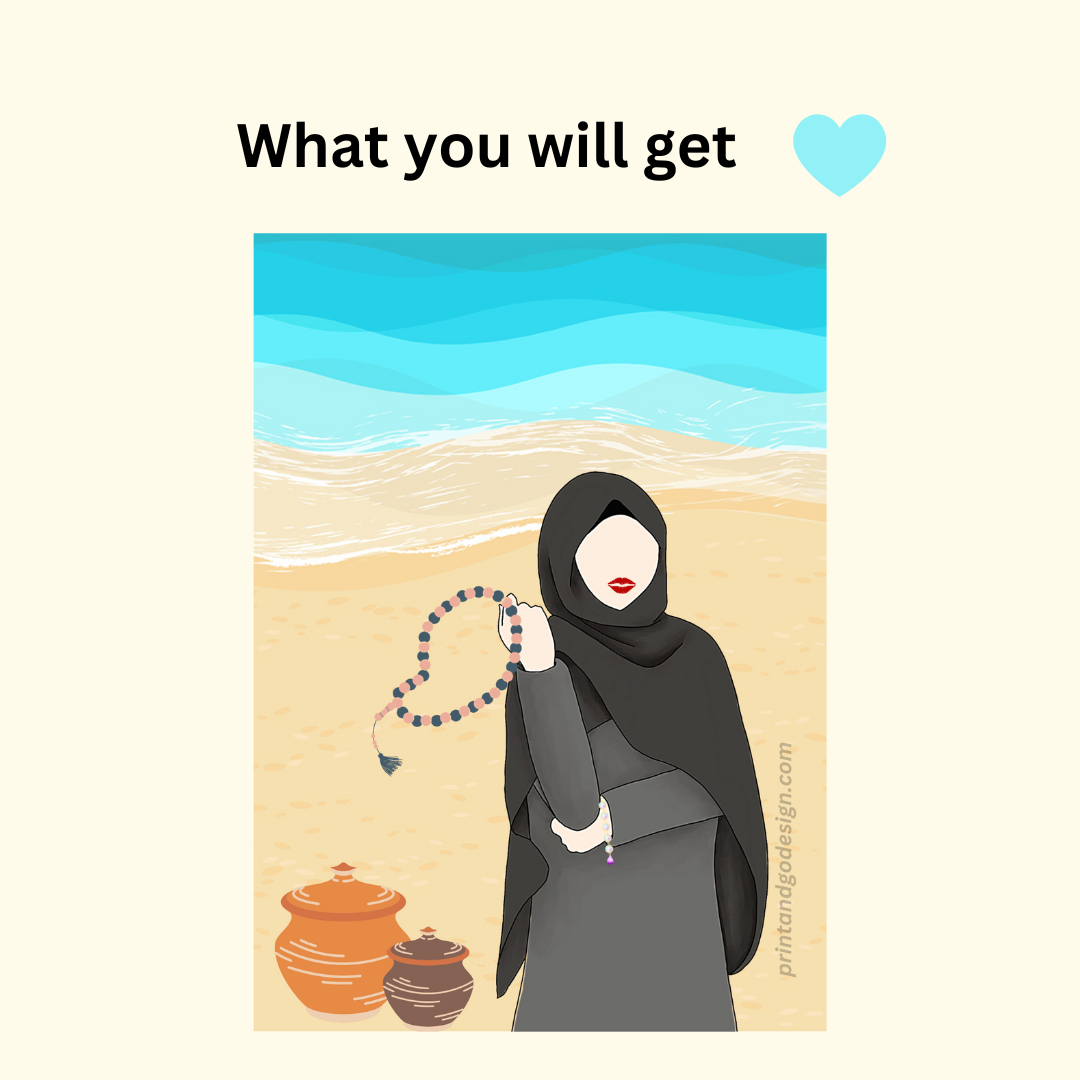 Beautiful Hijab Wall Art print in multi tones, modern print for any room decor
