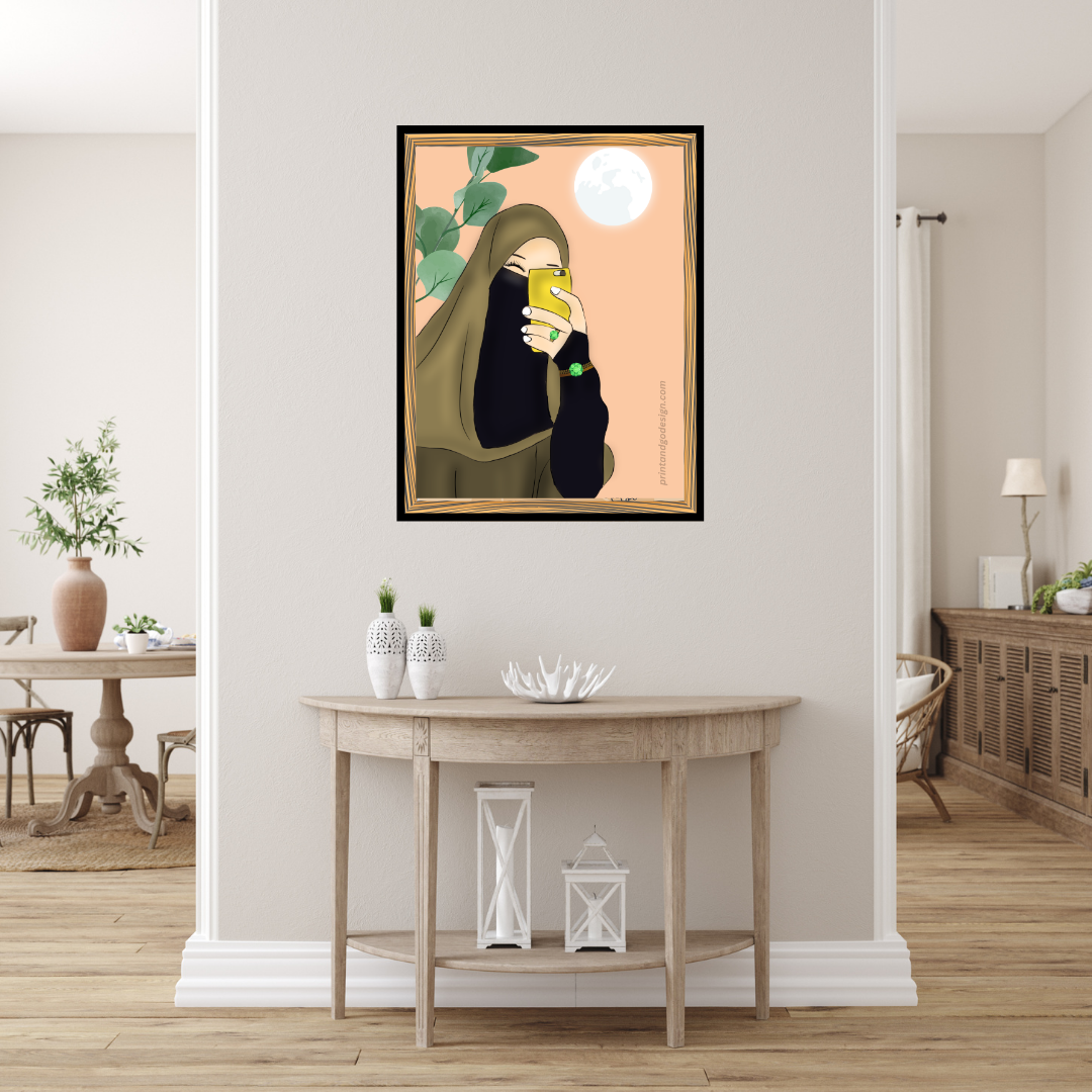 Beautiful Hijab Wall Art print in multi tones, modern print for any room decor