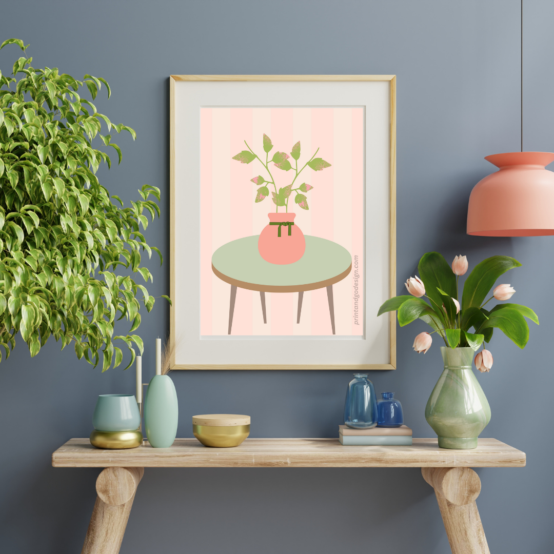 Printable flower wall art in green brown tones in a Vase. Modern print for any room decor.