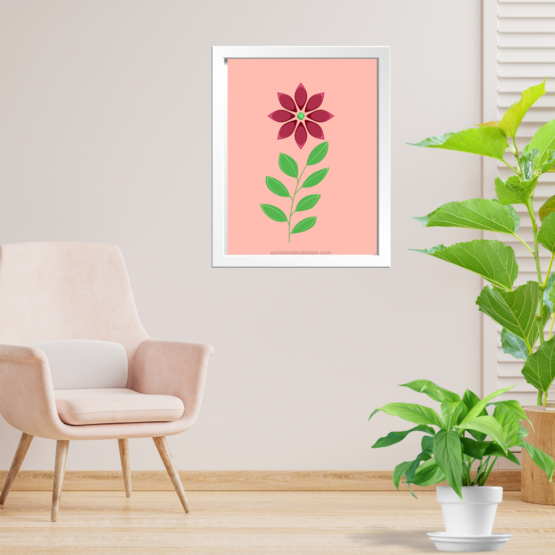 Printable flower wall art in yellow red green tones. Modern print for any room decor.