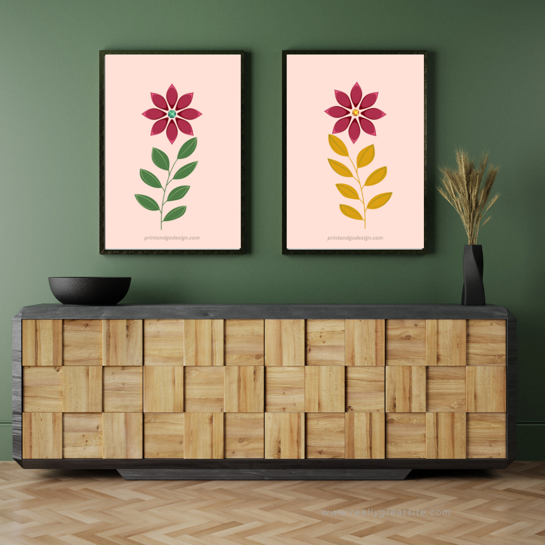 Printable flower wall art in red brown tones in a Vase. Modern print for any room decor.