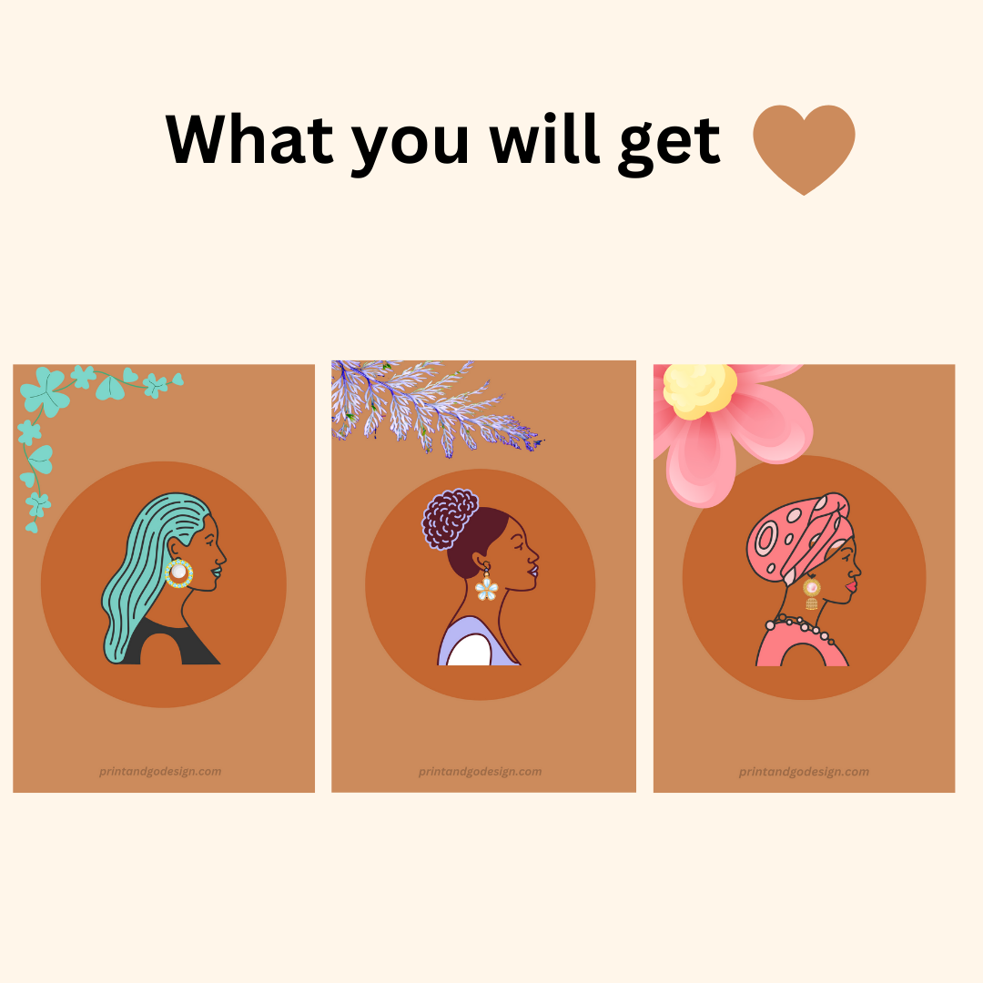 Beautiful Black Woman wall art print - set of 3- in multi tones. Modern print for any room decor