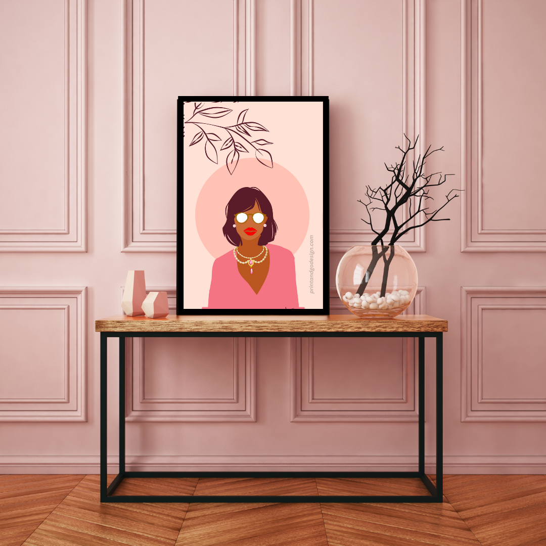 Beautiful Black Woman wall art print - set of 2- in pink beige tones. Modern print for any room decor