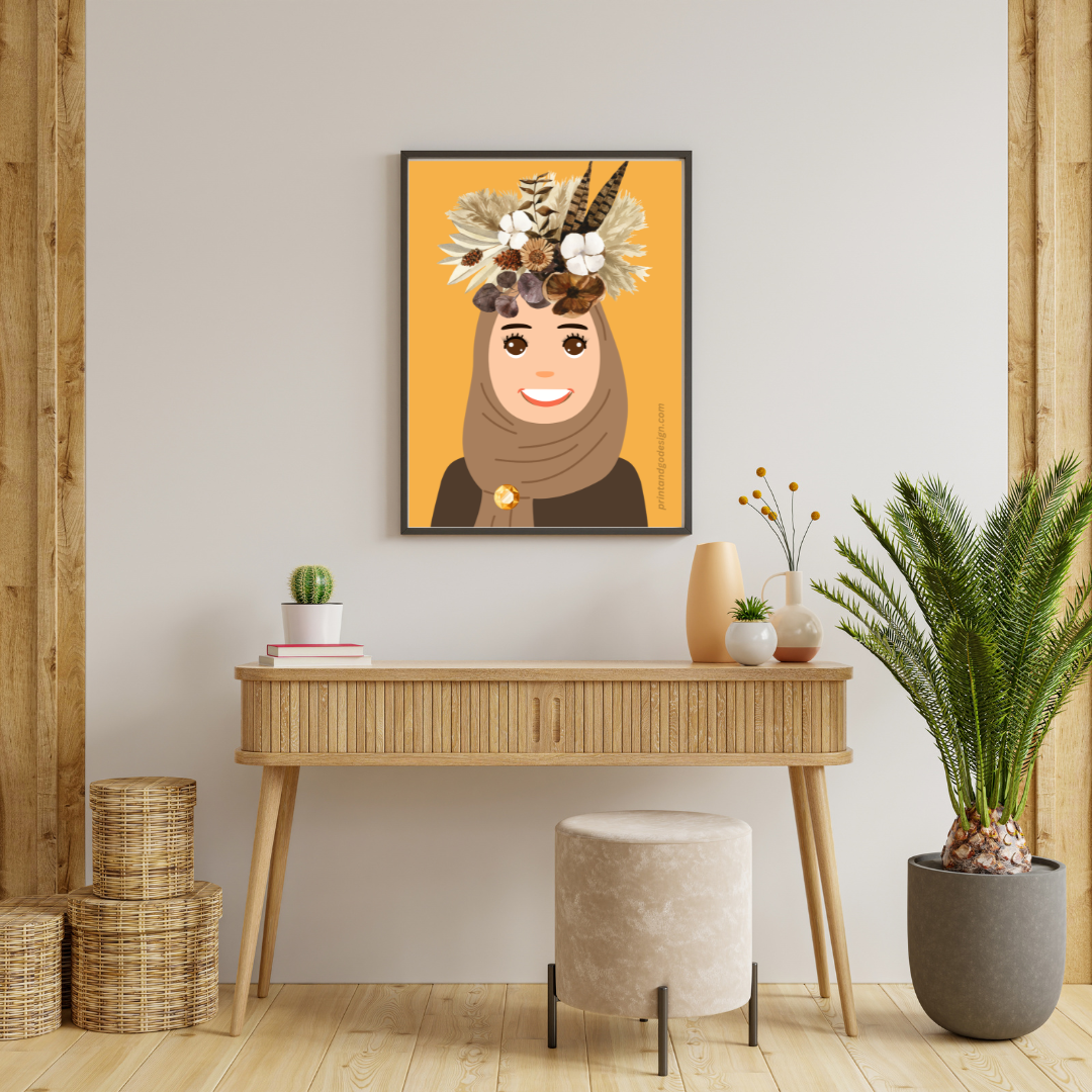 Beautiful Hijab Wall Art print- set of 2- in multi tones, modern print for any room decor