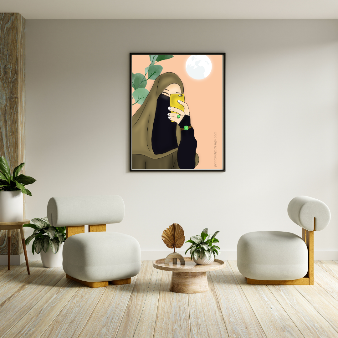 Beautiful Hijab Wall Art print in multi tones, modern print for any room decor