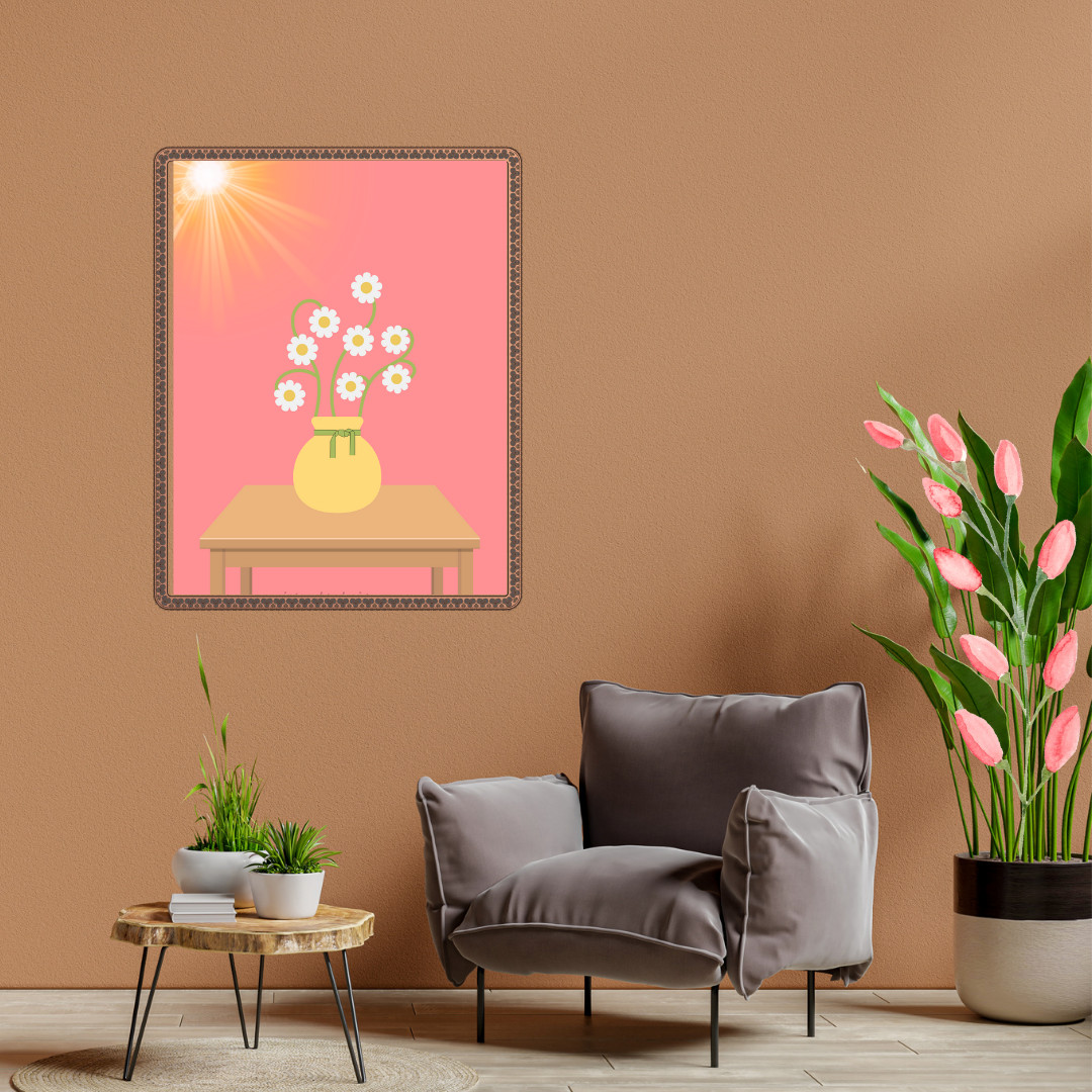 Printable flower wall art in yellow pink tones in a Vase. Modern print for any room decor.