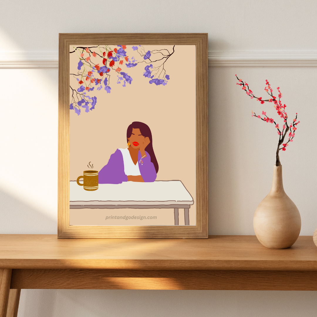 Beautiful Black Woman wall art print - set of 5- in multi tones. Modern print for any room decor