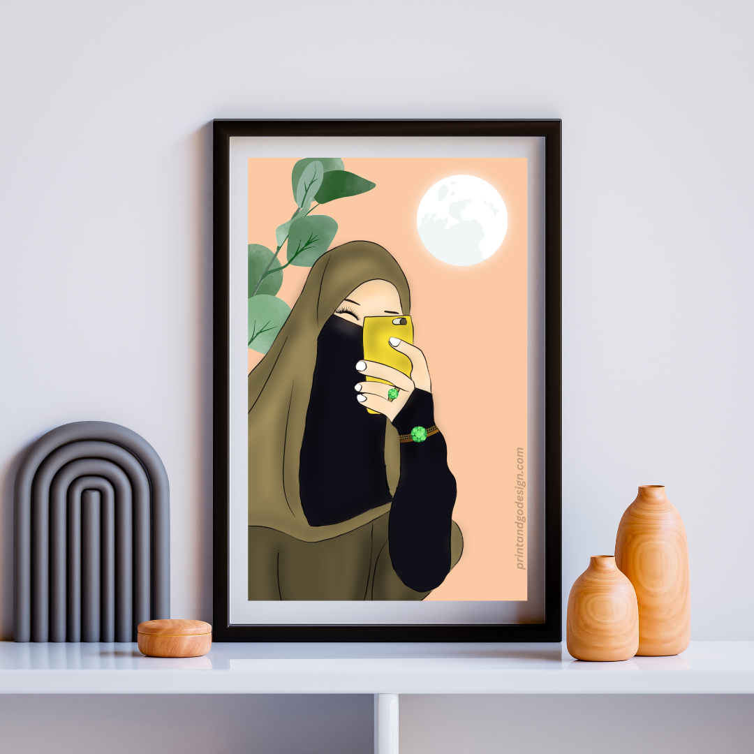 Beautiful Hijab Wall Art print in multi tones, modern print for any room decor