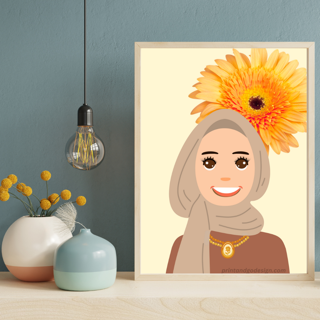 Beautiful Hijab Wall Art print- set of 3- in multi tones, modern print for any room decor