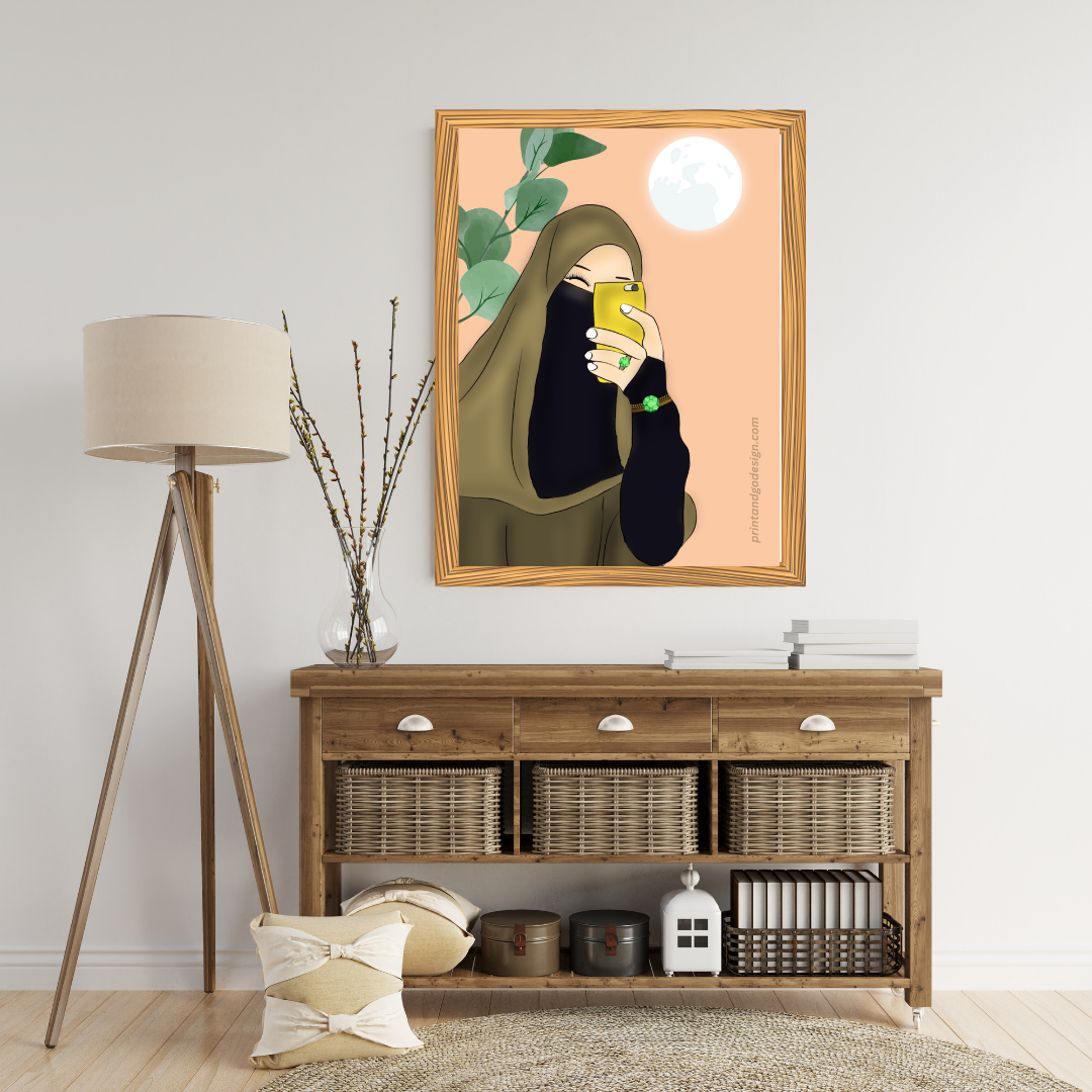 Beautiful Hijab Wall Art print in multi tones, modern print for any room decor