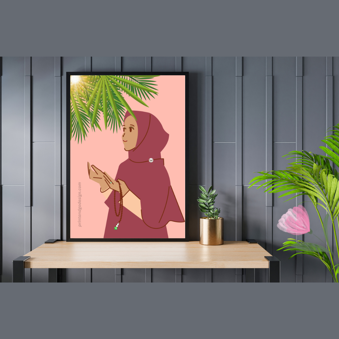 Beautiful Hijab Wall Art print- set of 2- in multi tones, modern print for any room decor