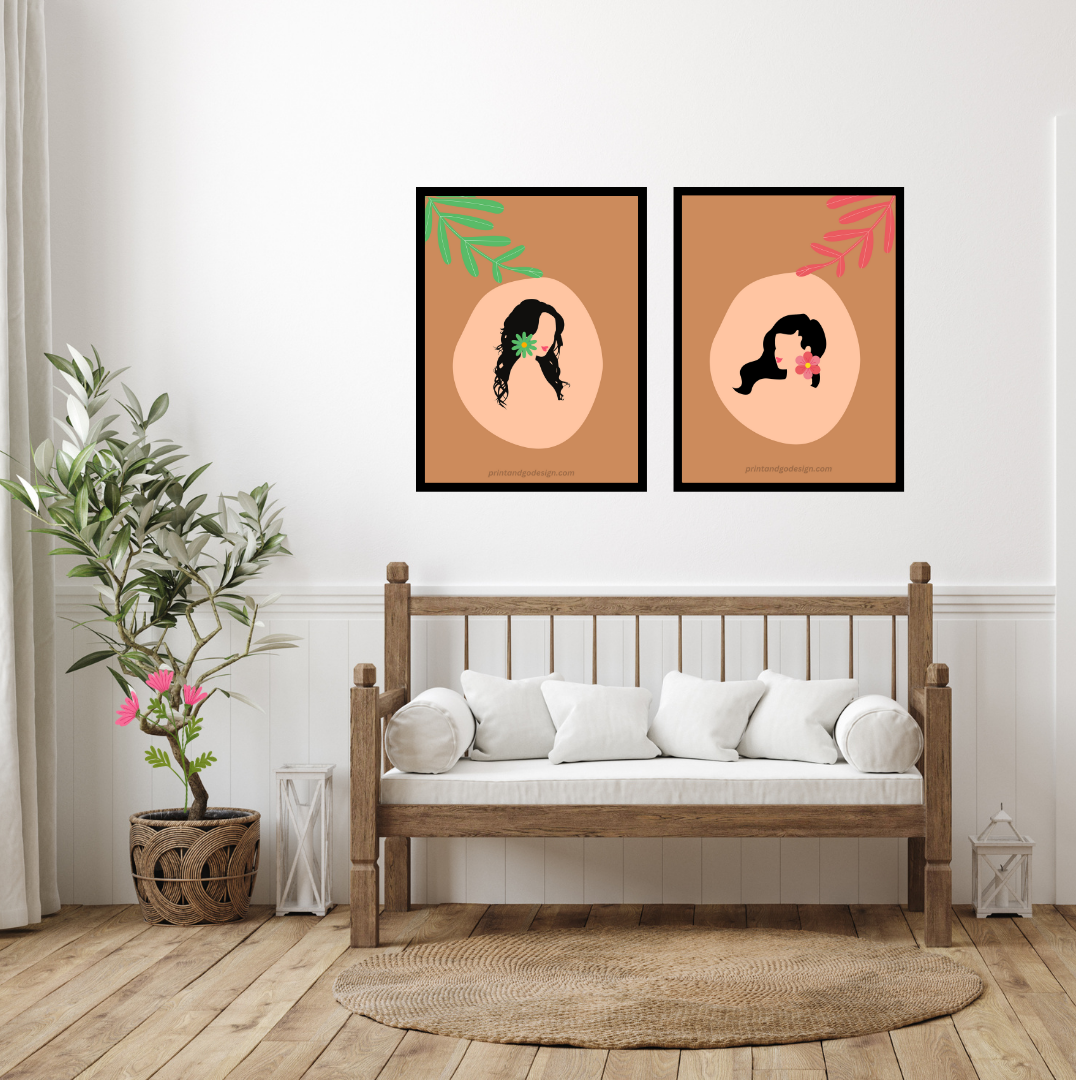 Beautiful Black Woman wall art print- set of 3- in multi tones. Modern print for any room decor