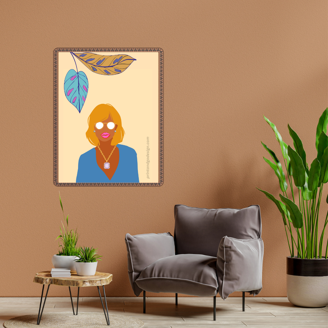 Beautiful Black Woman wall art print - set of three - in blue orange tones. Modern print for any room decor