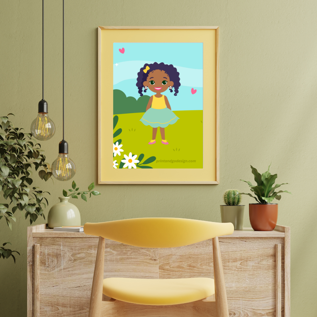 Beautiful little girl Wall Art print set of 2- in multi tones, modern print for any room decor