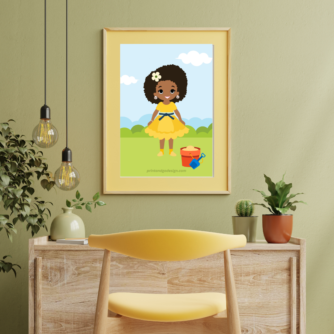 Beautiful little girl Wall Art print in multi tones, modern print for any room decor